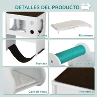 PawHut Juego de Escalada para Gatos de Pared de 3 Piezas con Caseta Plataformas Hamaca y Poste de Sisal Blanco(m-5)