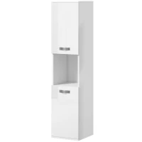 kleankin Mobile Bagno in Legno a Parete con 2 Armadietti, 2 Ripiani e Scaffale Aperto, 30x30x131.5 cm, Bianco(m-10)