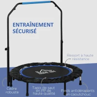 HOMCOM Trampoline de fitness gymnastique avec poignée réglable, pliable, 6 pieds, 28 ressorts Ø 102 cm, noir bleu(m-6)