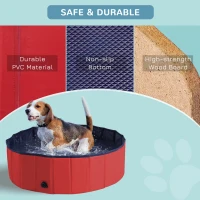 PawHut Dog Paddling Pool, Foldable Dog Pool, Leakproof & Hard Plastic, Portable Pet Bathtub with Non-Slip Base & Drainage Hole, for Indoors, Outdoors, Garden, Patio, 100 x 30 cm, Red(m-7)