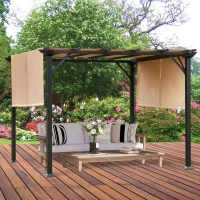 Outsunny Pergola rétractable 3L x 3l x 2H m structure métal époxy anticorrosion noir double toile polyester haute densité beige(m-2)