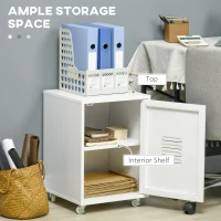 HOMCOM Rolling Metal Filing Cabinet, Industrial Mobile Storage Cabinet with Adjustable Shelf and Wheels for Home Office Living Room, White(m-4)