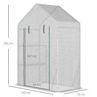 Outsunny Serra da Giardino in PE e Acciaio per Esterni con 2 Scaffali e Porta Avvolgibile, 143x73x195 cm, Bianco(m-3)