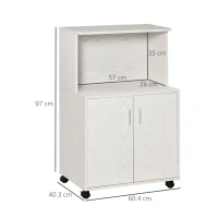 HOMCOM Mobile Cucina Multiuso con Ruote, Armadietto e Ripiano per Microonde, Credenza Alta in Legno Truciolare, 60.4x40.3x97cm Bianco(m-3)