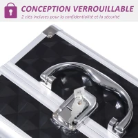 HOMCOM Mallette à maquillage rangement à 3 niveaux avec miroir verrouillage avec 2 clés dim. 20L x 15l x 15H cm noir(m-4)