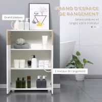 kleankin Meuble de rangement Armoire Commode pour Salle de Bain, Salon, Chambre Double Porte avec 2 étagères réglables en Bois Blanc etchêne Clair(m-4)