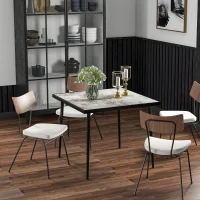 Outsunny Square Garden Table, Outdoor Dining Table for 4 with Marble Effect Tempered Glass Top and Steel Frame for Patio, Grey(m-7)