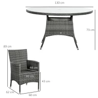 Outsunny Seven-Piece Rattan Dining Table, with Round Glass-Top Table - Mixed Grey(m-3)