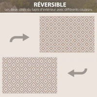 Outsunny Tapis extérieur Style Graphique - Tapis réversible 2 Motifs - dim. 2,74L x 1,82l m - PP Haute densité 310 g/m² Blanc Beige(m-4)
