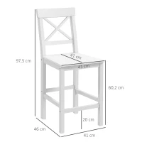 HOMCOM Lot de 2 chaises hautes, chaises de bar style campagne chic en bois hauteur 60 cm avec repose-pieds, blanc(m-3)