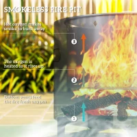 Outsunny Smokeless Steel Fire Pit, with Poker - Grey(m-4)