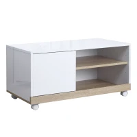 HOMCOM Carrello Porta TV con 1 Anta e Vani Aperti, Mobile per TV fino 42'' con Ruote, 80x45x39.5cm(m-1)