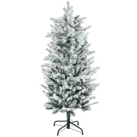 HOMCOM Sapin de Noël artificiel, pin naturel enneigé 267 branches de neige ouverture automatique base en acier 135 cm vert(m-10)