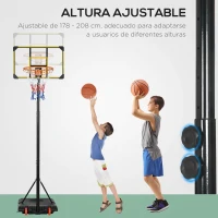 SPORTNOW Canasta de Baloncesto con Altura Ajustable 178-208 cm Ruedas y Base Rellenable para +6 Años 75x56x210-240 cm Amarillo y Negro(m-4)