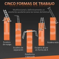 DURHAND Escalera Telescópica Plegable 5en1 Escalera Multifuncional de Aleación de Aluminio Carga 150kg 339x76x10cm Plata(m-4)