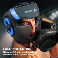 SPORTNOW Boxing Headguard w/ Adjustable Strap for Sparring, Kickboxing, MMA, Blue/Black(m-4)