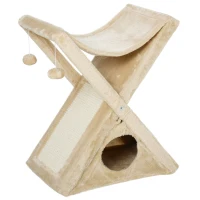 PawHut Tiragraffi per Gatti Pieghevole con Casetta, Amaca e Tappetino per Unghie, Giallo, 54.5x32x65cm(m-10)