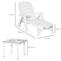 Outsunny 3pcs Garden Furniture Set Outdoor Furniture Set Dining Table, 2 Lounge Chairs and 1 Garden Side Table White(m-3)