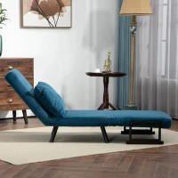 HOMCOM 4-in-1 Velvet-Feel Single Chair Bed, with Pillow - Navy Blue(m-7)