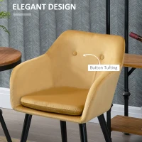 HOMCOM Dining Chairs Set of 2 Modern Upholstered Fabric Velvet-Touch Leisure Chairs with Backrest and Armrests, Lounge Reception Chairs for Home Office Kitchen Counter, Yellow(m-5)