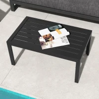 Outsunny Outdoor Side Table, Rectangular Patio Coffee Side Table with Steel Frame and Slat Tabletop for Garden, Balcony, Black(m-7)