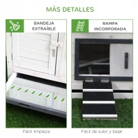 PawHut Gallinero de Madera para Exterior Jaula Grande de 2 Niveles 166x124x112 cm con Corral de Alambre Caja Nido Bandeja Extraíble y Rampa Gris y Blanco(m-7)