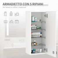 kleankin Armadietto Medicinali a Muro con Serratura, 5 Ripiani e Mensole Regolabili, in Legno e Vetro, Bianco, 30x20x70cm(m-7)