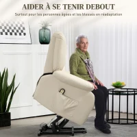 HOMCOM Fauteuil relax inclinable électrique releveur avec repose-pied et télécommande 86 x 92 x 102 cm Beige(m-4)