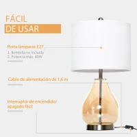 HOMCOM Juego de 2 Lámparas de Mesa Lámparas de Mesita de Noche con Casquillo de Lino E27 Máx. 40W para Salón Ø30x56 cm Blanco(m-6)