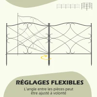 Outsunny Lot de 5 clôtures de jardin décoratives en métal avec ornements 305 x 62 cm noir(m-5)