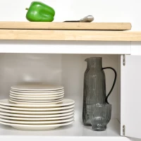 HOMCOM Desserte de cuisine multi-rangements - dim. 108L x 45l x 89H cm - poignées métal MDF blanc plateau bois hévéa(m-7)