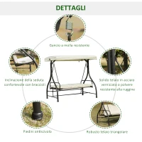 Outsunny Dondolo da Giardino 3 Posti, Dondolo Letto per Esterni con Tettuccio Regolabile, in Metallo e Poliestere, Crema(m-6)