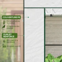 Outsunny Serre de jardin murale adossée avec 1 porte enroulable, bâche PE renforcée, 2 fenêtres, dim. 196L x 77l x 197/178H cm(m-4)