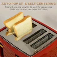 HOMCOM 3000W 1.7L Rapid Boil Kettle & 4 Slice Toaster, Kettle and Toaster Set with 7 Browning Controls and Crumb Tray, Red(m-6)