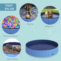 PawHut Piscine pour chiens bassin pliable bouchon vidange fond antidérapant diamètre 1,20 m bleu(m-7)