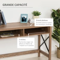 HOMCOM Bureau Design Industriel Grand Plateau 2 niches métal Noir Panneaux Particules Imitation Bois veinage Marron(m-5)