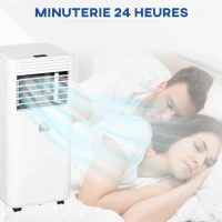 HOMCOM Climatiseur mobile 10000 BTU/H débit d'air 360 m³/h, minuterie 24H et télécommande, capacité max. de 30 m² blanc(m-9)