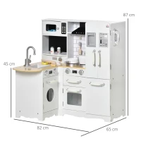 HOMCOM Cuisine pour Enfant 3-6 ans Jeu d'imitation Nombreux Accessoires rangements évier, robinet, four, micro-ondes, hotte, téléphone et réfrigérateur Blanc(m-3)