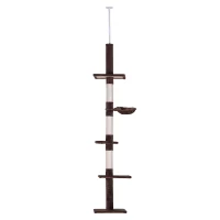PawHut Albero Tiragraffi Multilivello a Soffitto con Amaca e Altezza Regolabile, 40x34x230-260cm, Marrone(m-10)