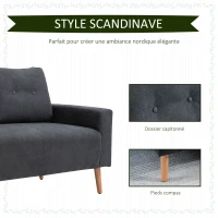 HOMCOM Canapé 2 Places Design scandinave dim. 145L x 76l x 88H cm Pieds Bois Massif Tissu Gris foncé(m-6)