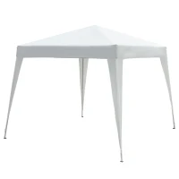 Outsunny Gazebo Pieghevole da Giardino 2.4x2.4m con Struttura in Acciaio e Corde Antivento, Bianco(m-10)