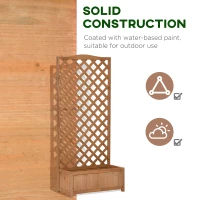 Outsunny 53L Garden Wooden Planter Box with Trellis Free Standing Flower Raised Bed with Lattice for Climbing Plants, 76cm x 36cm x 170cm, Brown(m-7)