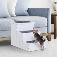 PawHut 3 Step Wooden Dog Steps Pet Stairs for Dogs, Cat Ladder for Bed Couch with Storage White(m-2)