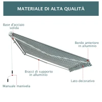 Outsunny Tenda da Sole a Bracci per Esterno con Manovella, Metallo e Poliestere, 295x250cm Verde e Bianco(m-6)