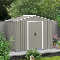 Outsunny 7.7 x 5.7ft Outdoor Garden Storage Shed, Metal Tool House with Ventilation and Sliding Doors, Light Grey(m-7)