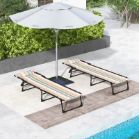 Outsunny Set of Two Folding Sun Loungers, with Four-Position Backs - Multicoloured(m-7)