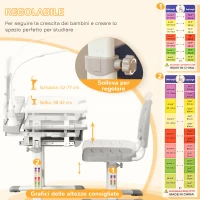 HOMCOM Banco Scuola con Sedia per Bambini 6-12 Anni con Altezza e Inclinazione Regolabile, Grigio(m-6)