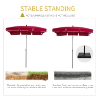 Outsunny Garden Parasol Umbrella, Outdoor Market Table Umbrella with Ruffles & Aluminium Pole, Rectangular Tilting Parasol Sun Shade Canopy, 2 x 1.3m, Red(m-6)