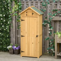 Outsunny Armoire de jardin extérieur abri de jardin en bois abri pour outils 3 étagères 2 Portes loquets Toit Pente bitumé rangement et stockage extérieurs pour terrasse 77 x 54 x 179 cm jaune(m-2)