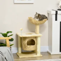 PawHut Cat Tree for Indoor Cats with Scratching Posts, Cat House, Bed, Toy Ball, Beige(m-2)